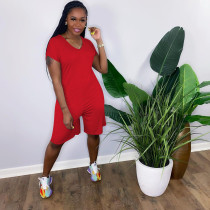 Casual Home Solid Color Short Sleeve Romper OYF-8249