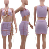 Sexy Tie Up Hollow Skirt Suit TK-6161