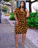 Plus Size Loose Print V-neck Casual Midi Dress TK-6159