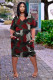 Plus Size Loose Print V-neck Casual Midi Dress TK-6159