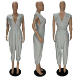 Solid V Neck High Waist One Piece Jumpsuits XYF-9089