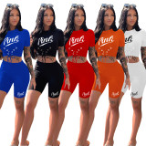 Fashion Casual PINK Letter Print Short Sleeve Shorts Two Piece Sets YIM-171