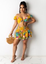 Floral Print Crop Top Mini Skirt Two Piece Sets OD-8437