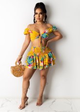 Floral Print Crop Top Mini Skirt Two Piece Sets OD-8437