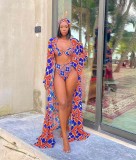 Sexy Printed 3pcs Swimwear Bikini Sets With Long Cloak OD-8438