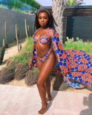 Sexy Printed 3pcs Swimwear Bikini Sets With Long Cloak OD-8438
