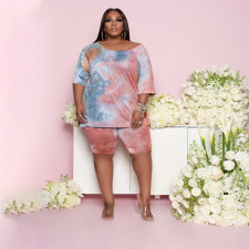 Plus Size Tie Dye T Shirt And Shorts 2 Piece Suits BDF-8065