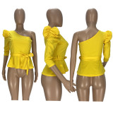 Plus SIize Sexy One Shoulder Puff Sleeve Top LDS-3265