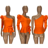 Plus SIize Sexy One Shoulder Puff Sleeve Top LDS-3265