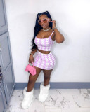 Houndstooth Print Cami Top Mini Skirt Two Piece Sets LM-8229