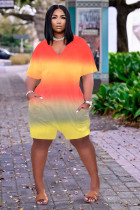 Casual Loose Gradient V Neck Short Sleeve Romper JH-226