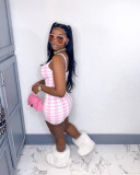 Houndstooth Print Cami Top Mini Skirt Two Piece Sets LM-8229