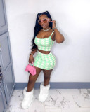 Houndstooth Print Cami Top Mini Skirt Two Piece Sets LM-8229