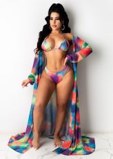 Sexy Printed 3pcs Swimwear Bikinis With Cover Up Sets OD-8439