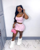 Houndstooth Print Cami Top Mini Skirt Two Piece Sets LM-8229