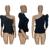 Plus SIize Sexy One Shoulder Puff Sleeve Top LDS-3265