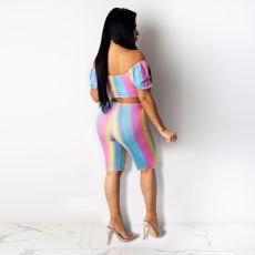 Gradient Off Shoulder Two Piece Shorts Set DDF-8018