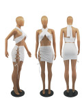 Sexy Halter Crop Top Lace Up Mini Skirt 2 Piece Sets FOSF-8063 