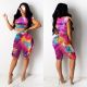 Tie Dye Print Short Sleeve Ruffled Shorts 2 Piece Set DDF-8015