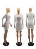 Sexy Hole Hollow Out Long Sleeve Mini Dress FOSF-8061