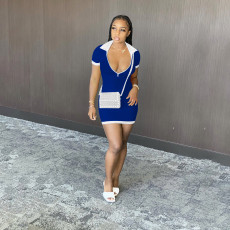 Sexy Short Sleeve Zipper Mini Dress DDF-8035