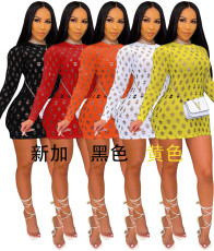 Sexy Hole Hollow Out Long Sleeve Mini Dress FOSF-8061