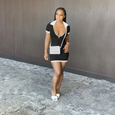Sexy Short Sleeve Zipper Mini Dress DDF-8035