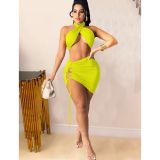 Sexy Halter Crop Top Lace Up Mini Skirt 2 Piece Sets FOSF-8063 
