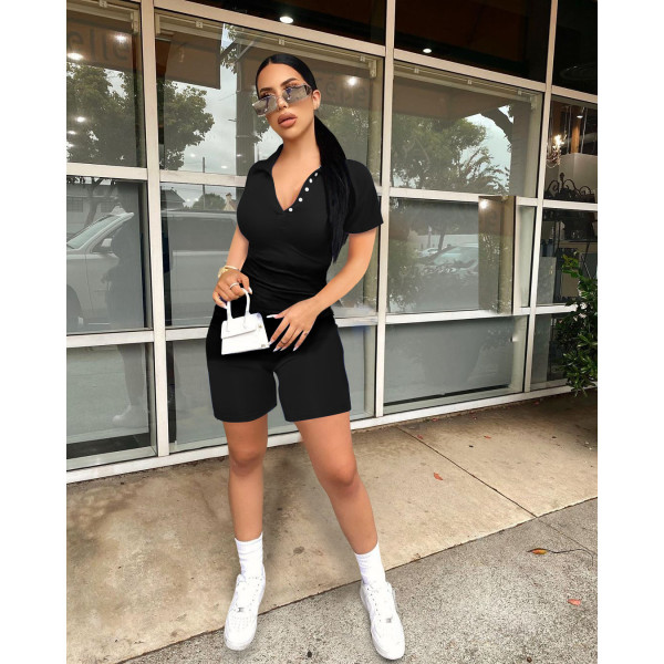 Casual Solid Short Sleeve Two Piece Sets DDF-8012