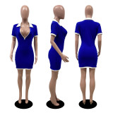Sexy Short Sleeve Zipper Mini Dress DDF-8035