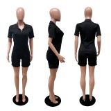 Casual Solid Short Sleeve Two Piece Sets DDF-8012