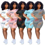 Letter Print Casual Two Piece Short Sets TK-6167 
