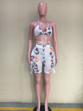 Butterfly Print Swimwear Mesh Bra Top Ruffled Shorts 2 Piece Sets ORY-5188
