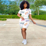 Letter Print Casual Two Piece Short Sets TK-6167 