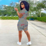 Letter Print Casual Two Piece Short Sets TK-6167 