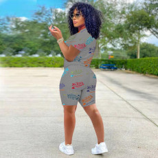 Letter Print Casual Two Piece Short Sets TK-6167 