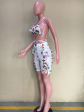 Butterfly Print Swimwear Mesh Bra Top Ruffled Shorts 2 Piece Sets ORY-5188