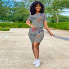 Letter Print Casual Two Piece Short Sets TK-6167 