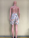 Butterfly Print Swimwear Mesh Bra Top Ruffled Shorts 2 Piece Sets ORY-5188