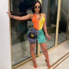 Sexy Printed Halter Backless Romper WSM-5233