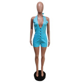Denim Halter Backless Jeans Romper MEM-8343