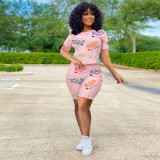 Letter Print Casual Two Piece Short Sets TK-6167 
