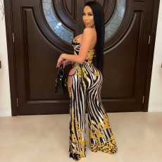 Sexy Print Cami Top+Hollow Wide Leg Pants 2 Piece Set ZSD-096