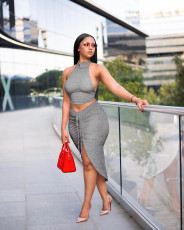 Solid Vest Top Drawstring Skirt 2 Piece Sets ZSD-0383