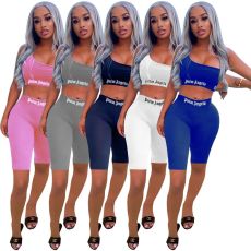 Sports One Shoulder Top Ans Shorts 2 Piece Suits MOF-6615