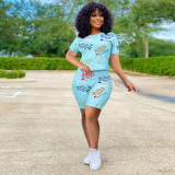 Letter Print Casual Two Piece Short Sets TK-6167 