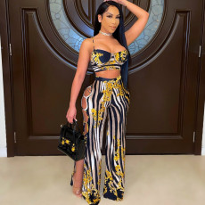 Sexy Print Cami Top+Hollow Wide Leg Pants 2 Piece Set ZSD-096