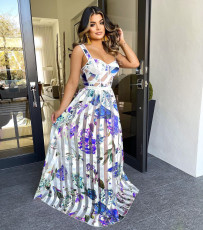 Floral Print High Waist Big Swing Maxi Dress ZSD-094