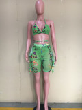 Butterfly Print Swimwear Mesh Bra Top Ruffled Shorts 2 Piece Sets ORY-5188