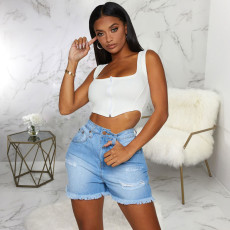 Plus Size Denim Ripped Hole Jeans Shorts HSF-2425